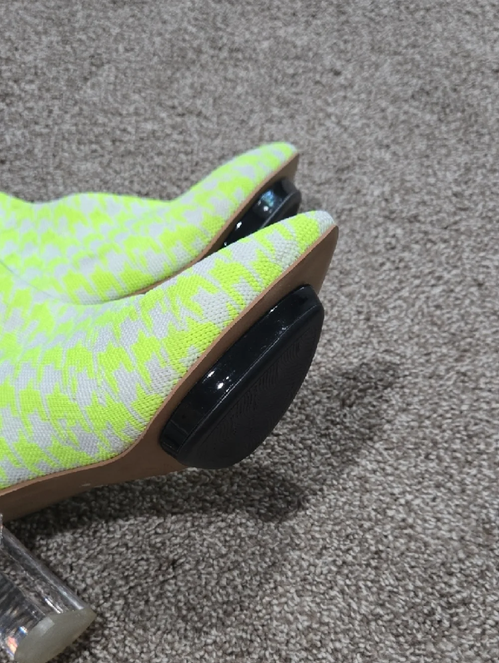 Beautiisoles Neon Yellow Ankle Boots with Clear Block Heel Size 7.5 - Picture 6 of 6